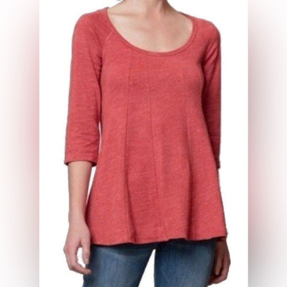 Deletta by Anthropologie Red 3/4 Sleeve Scoop Neck‎ Cotton Top Women's Medium